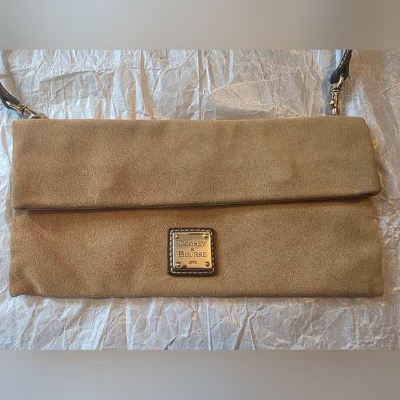 Dooney & Bourke Tan Suede Foldover Clutch